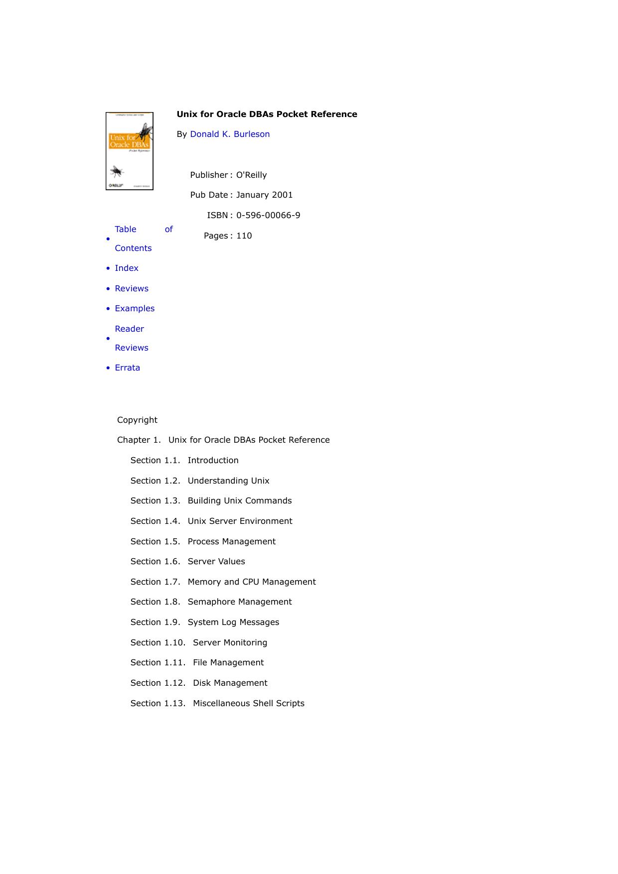 Unix for Oracle DBAs: pocket reference by Donald K. Burleson
