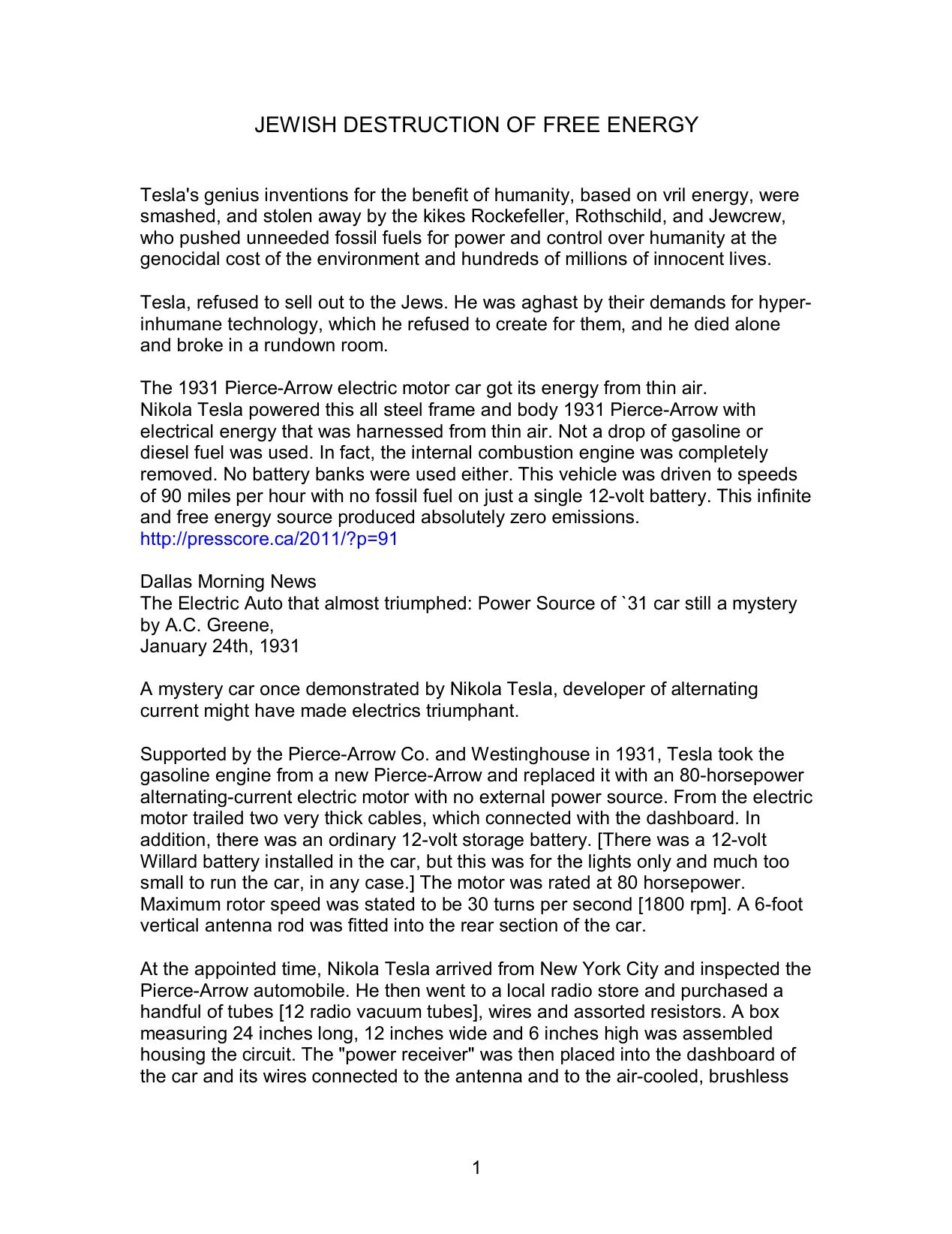 Unknown - JEWISH DESTRUCTION OF FREE ENERGY (Tesla) by JEWISH DESTRUCTION OF FREE ENERGY (Tesla)