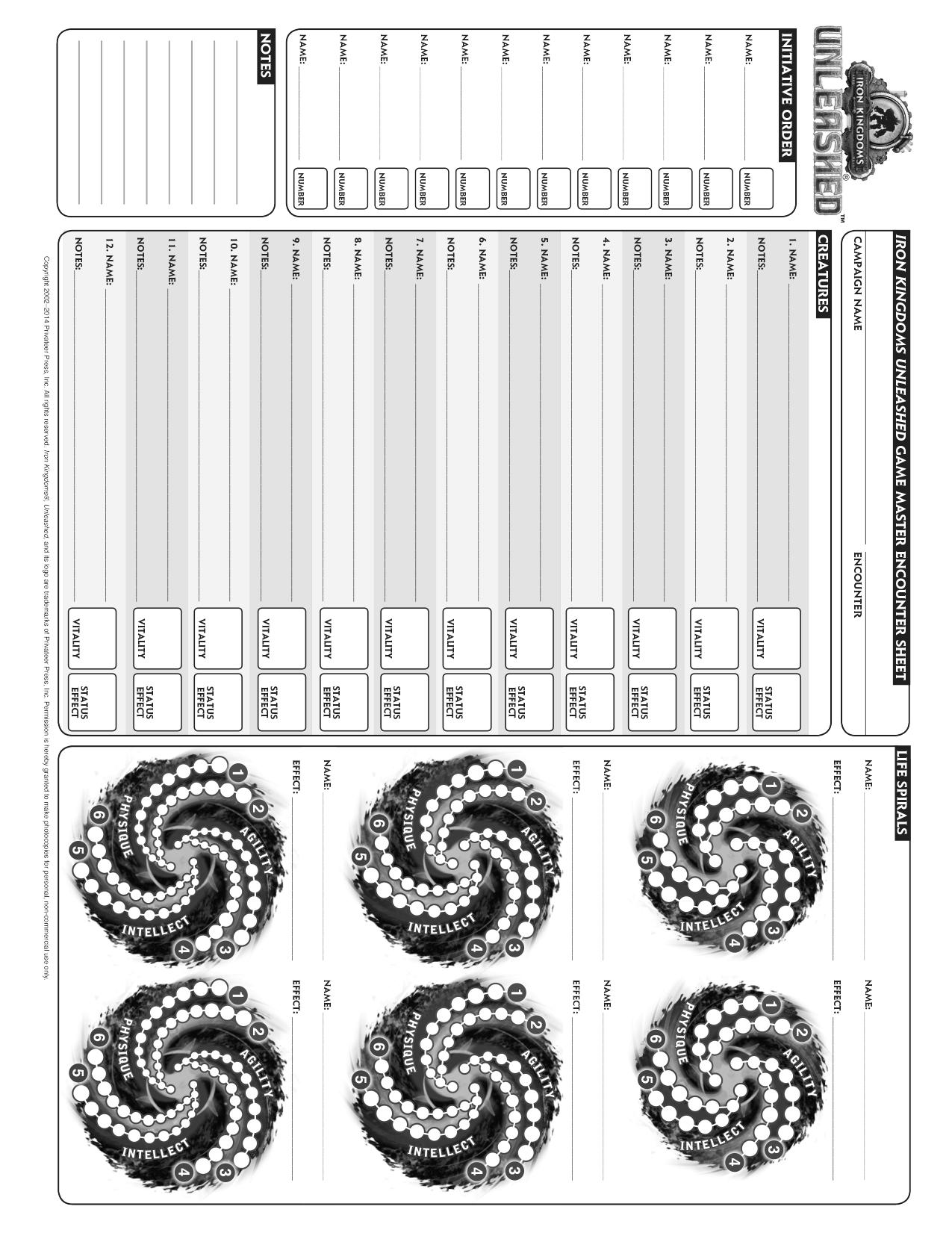 Unleashed Game Master Encounter Sheet BW by Unknown