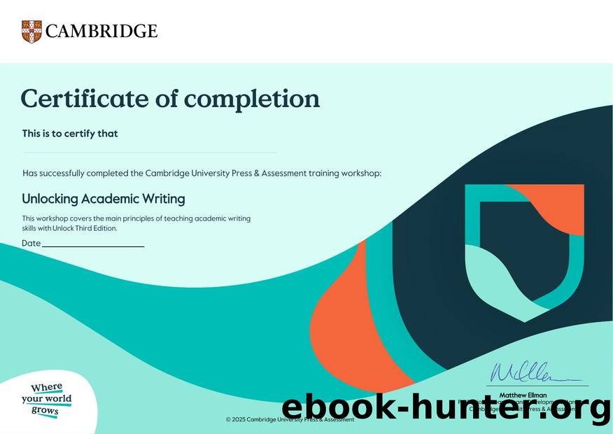 Unlock 3e Academic Writing workshop certificate by Cambridge