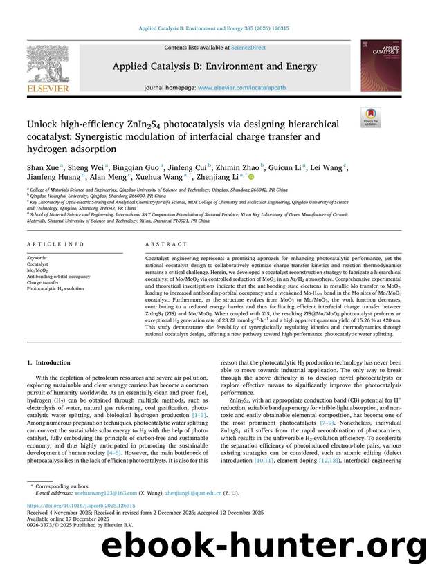 Unlock high-efficiency ZnIn2S4 photocatalysis via designing hierarchical cocatalyst: Synergistic modulation of interfacial charge transfer and hydrogen adsorption by unknow