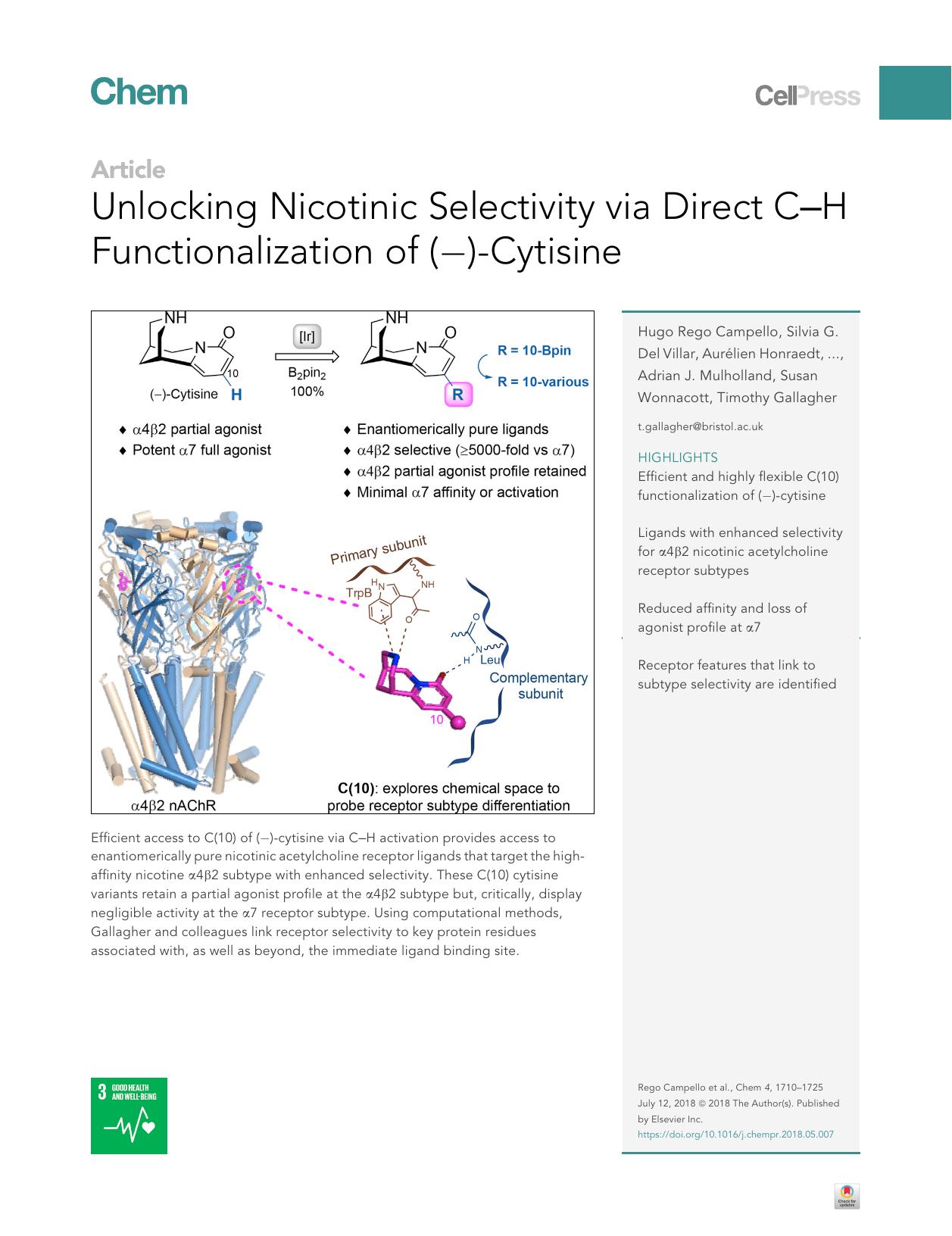 Unlocking Nicotinic Selectivity via Direct C&#x2012;H Functionalization of (-)-Cytisine by unknow