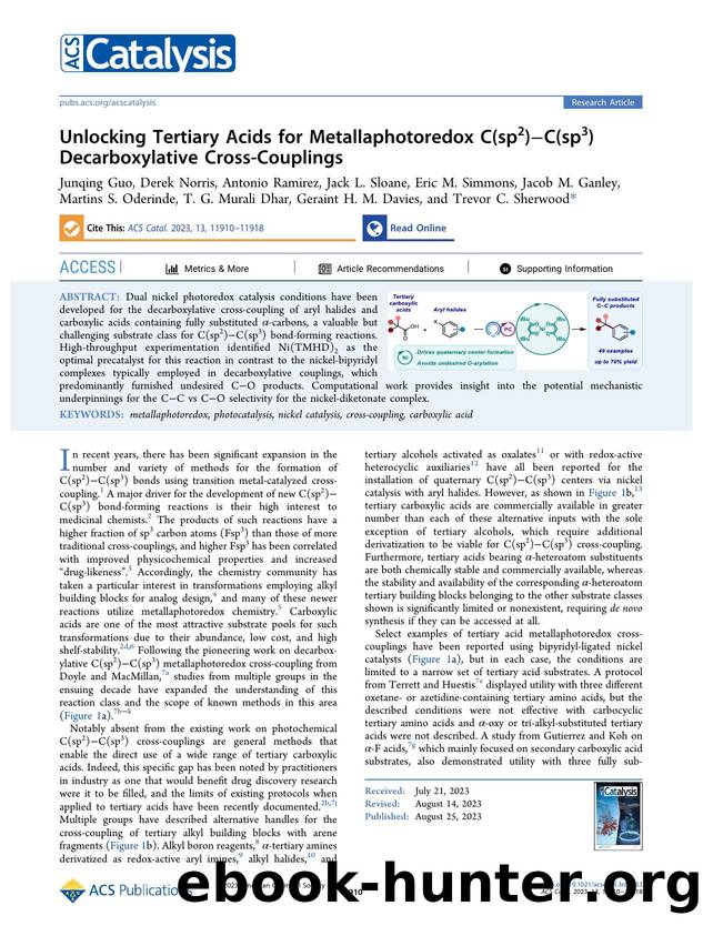 Unlocking Tertiary Acids for Metallaphotoredox C(sp2)âC(sp3) Decarboxylative Cross-Couplings by unknow
