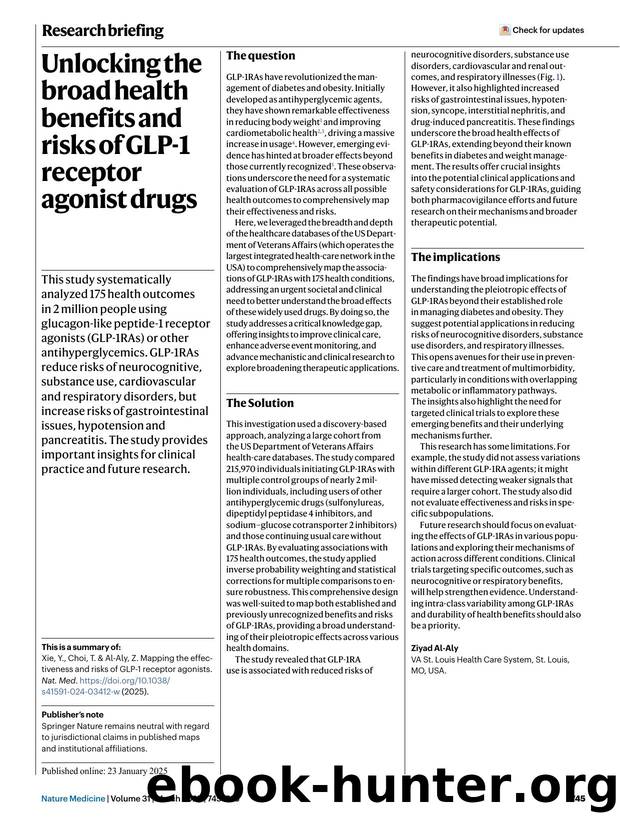 Unlocking the broad health benefits and risks of GLP-1 receptor agonist drugs by Unknown