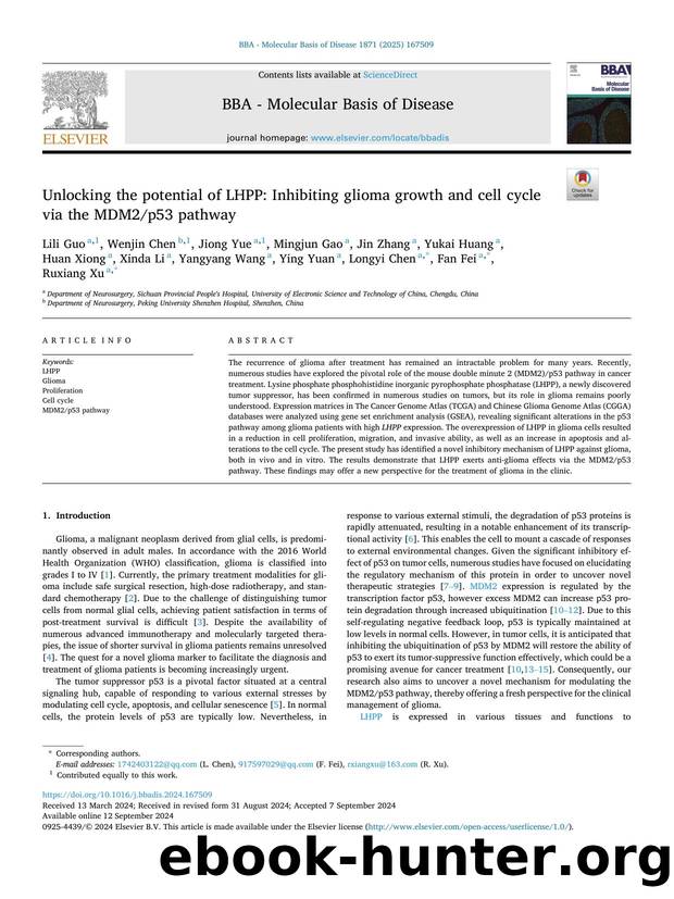 Unlocking the potential of LHPP: Inhibiting glioma growth and cell cycle via the MDM2p53 pathway by unknow