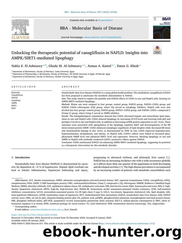 Unlocking the therapeutic potential of canagliflozin in NAFLD: Insights into AMPKSIRT1-mediated lipophagy by Nahla E. El-Ashmawy & Ghada M. Al-Ashmawy & Asmaa A. Kamel & Eman G. Khedr