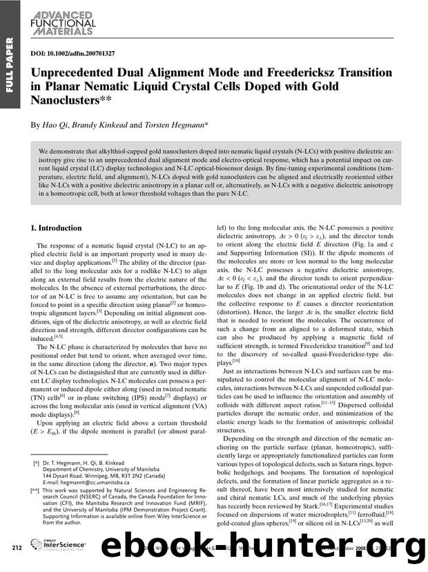 Unprecedented Dual Alignment Mode and Freedericksz Transition in Planar Nematic Liquid Crystal Cells Doped with Gold Nanoclusters by Unknown
