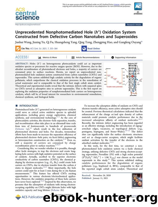 Unprecedented Nonphotomediated Hole (h+) Oxidation System Constructed from Defective Carbon Nanotubes and Superoxides by unknow