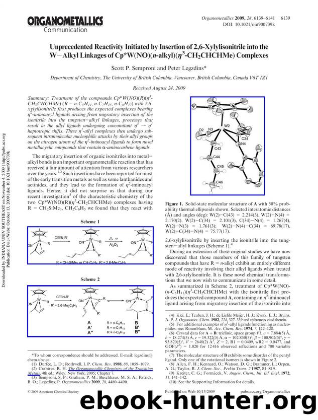 Unprecedented Reactivity Initiated by Insertion of 2,6-Xylylisonitrile into the WâAlkyl Linkages of Cp*W(NO)(n-alkyl)(Î·3-CH2CHCHMe) Complexes by Scott P. Semproni & Peter Legzdins*