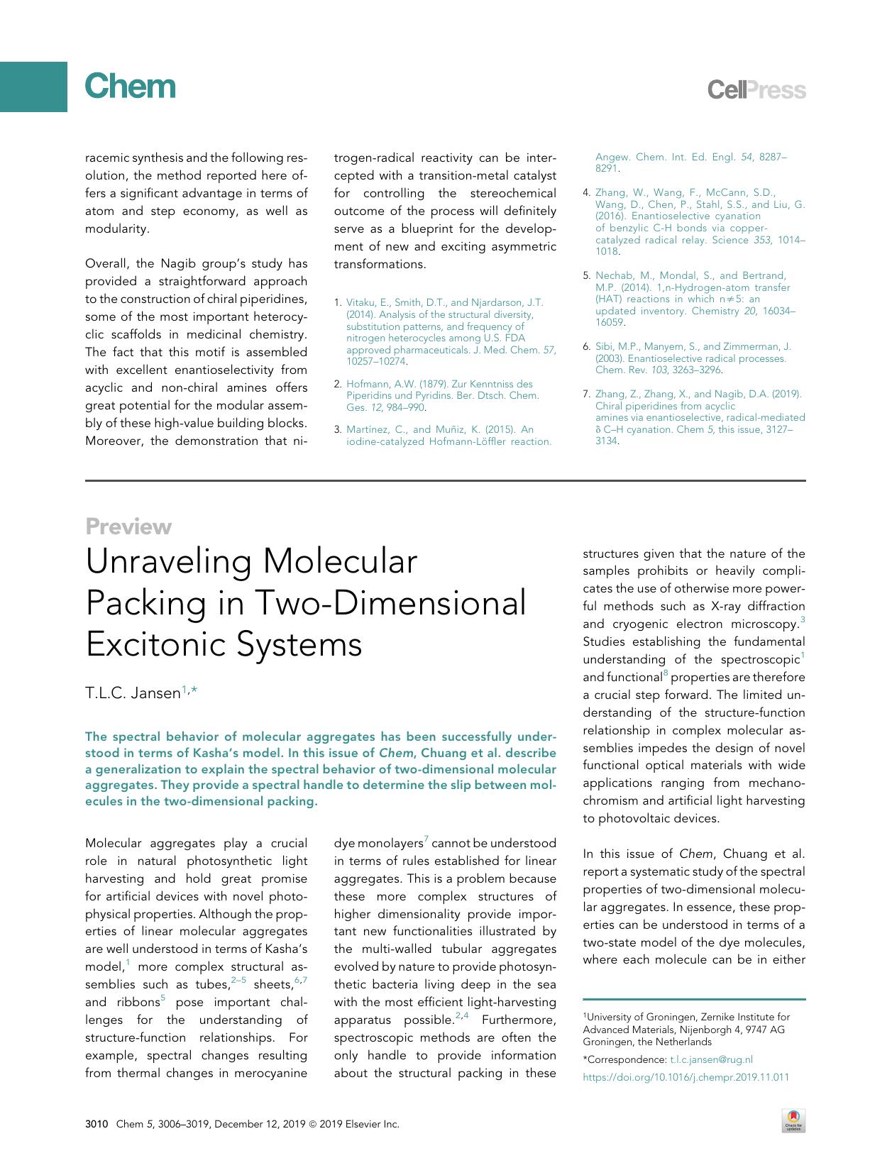 Unraveling Molecular Packing in Two-Dimensional Excitonic Systems by T.L.C. Jansen