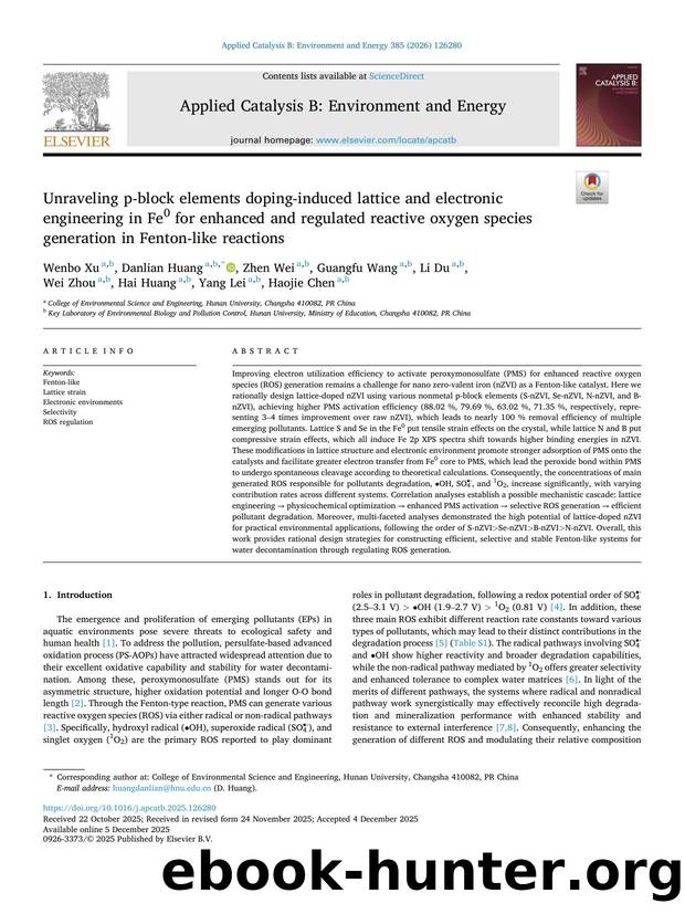 Unraveling p-block elements doping-induced lattice and electronic engineering in Fe0 for enhanced and regulated reactive oxygen species generation in Fenton-like reactions by unknow