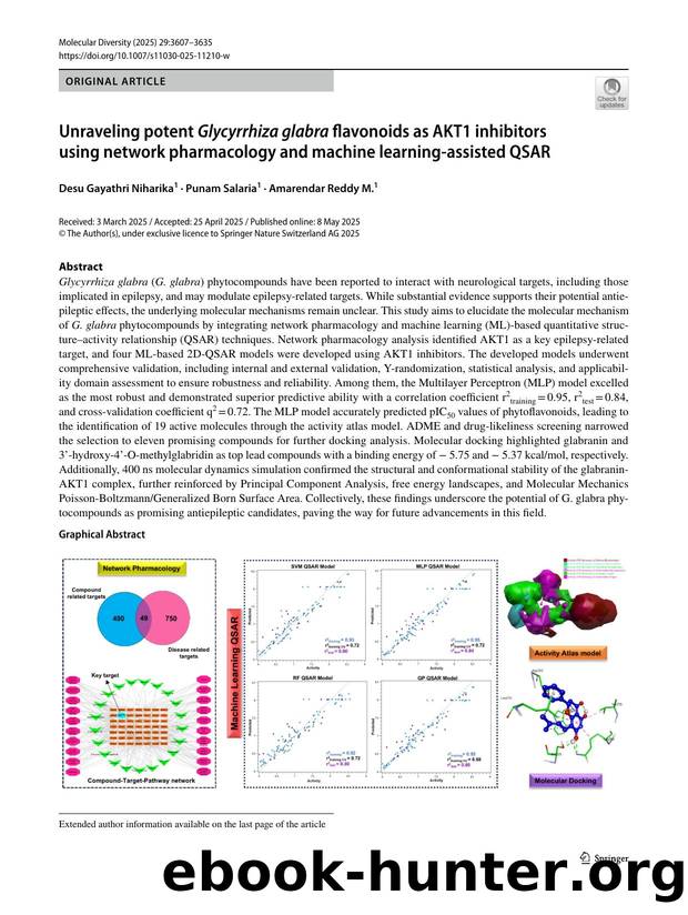 Unraveling potent Glycyrrhiza glabra flavonoids as AKT1 inhibitors using network pharmacology and machine learning-assisted QSAR by Desu Gayathri Niharika & Punam Salaria & Amarendar Reddy M