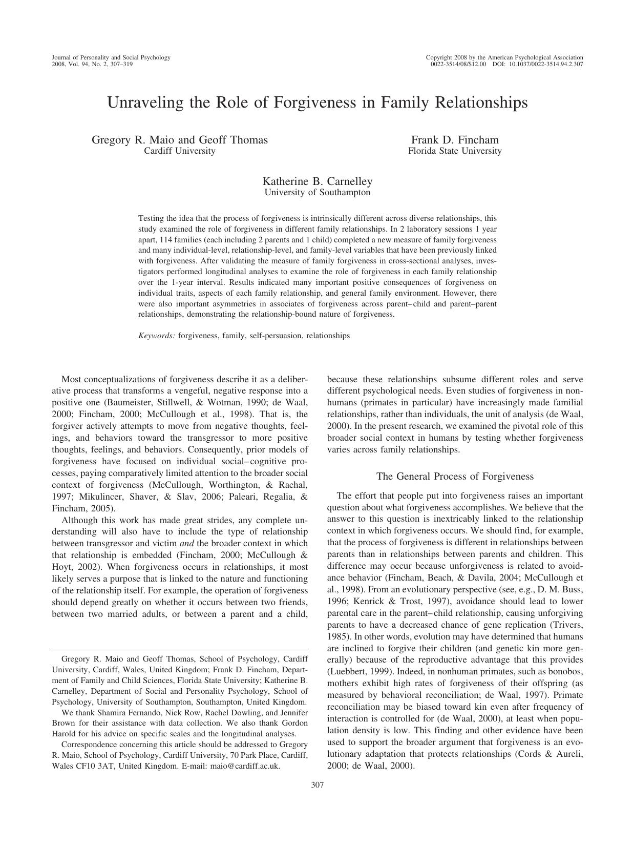 Unraveling the Role of Forgiveness in Family Relationships by Unknown