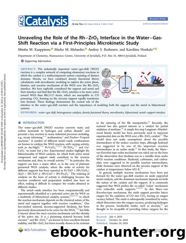 Unraveling the Role of the RhâZrO2 Interface in the WaterâGas-Shift Reaction via a First-Principles Microkinetic Study by Minttu M. Kauppinen Marko M. Melander Andrey S. Bazhenov & Karoliina Honkala