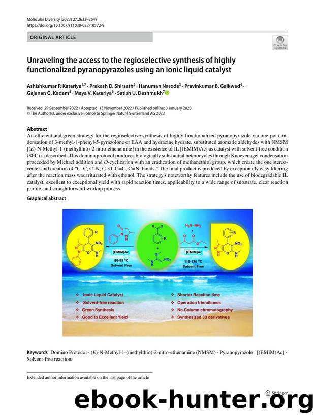 Unraveling the access to the regioselective synthesis of highly functionalized pyranopyrazoles using an ionic liquid catalyst by unknow