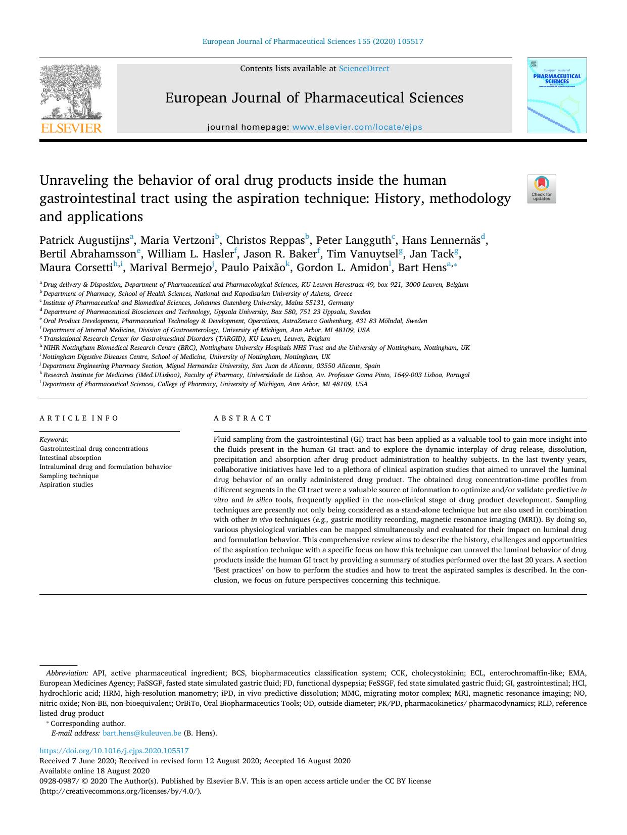 Unraveling the behavior of oral drug products inside the human gastrointestinal tract using the aspiration technique_ History, methodology and applications by unknow