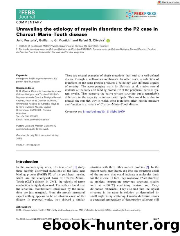 Unraveling the etiology of myelin disorders: the P2 case in CharcotâMarieâTooth disease by Unknown
