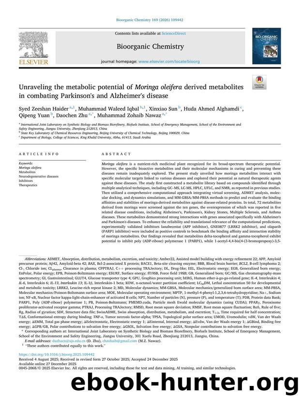 Unraveling the metabolic potential of Moringa oleifera derived metabolites in combating Parkinson's and Alzheimer's disease by unknow