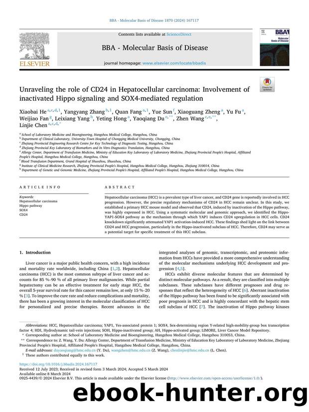 Unraveling the role of CD24 in Hepatocellular carcinoma: Involvement of inactivated Hippo signaling and SOX4-mediated regulation by unknow