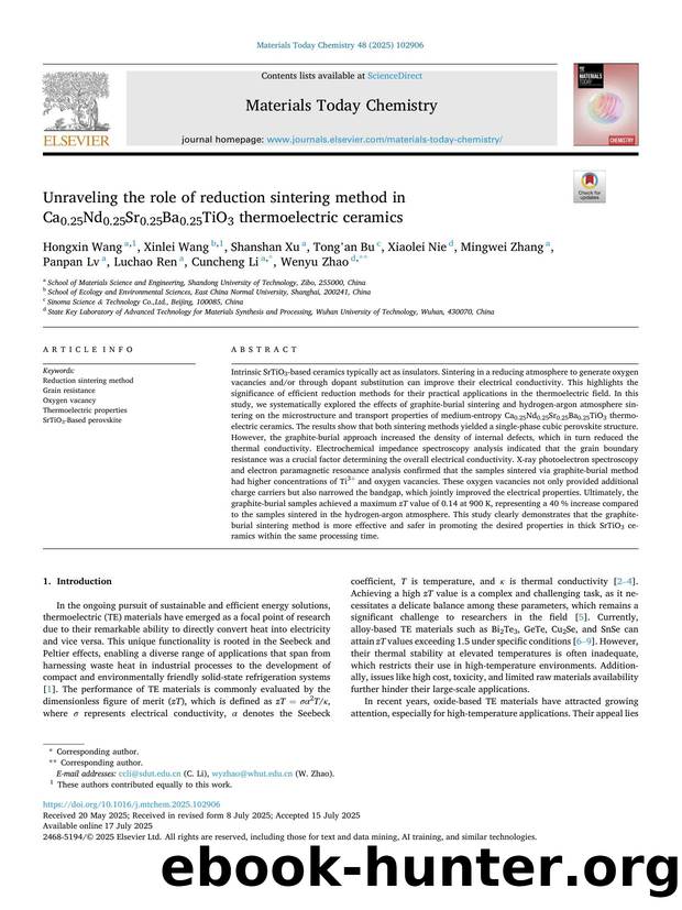 Unraveling the role of reduction sintering method in Ca0.25Nd0.25Sr0.25Ba0.25TiO3 thermoelectric ceramics by unknow