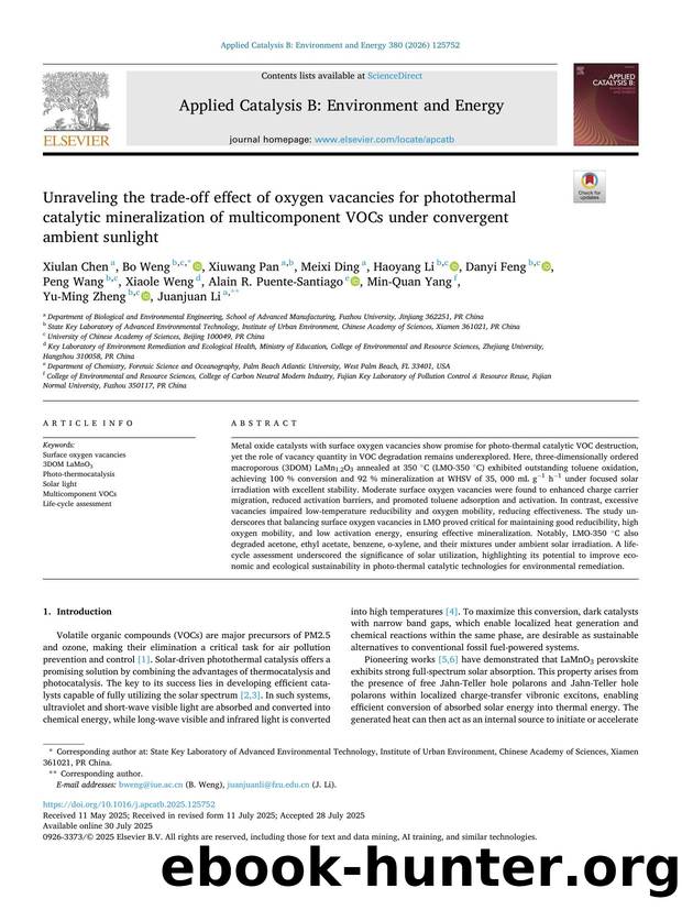Unraveling the trade-off effect of oxygen vacancies for photothermal catalytic mineralization of multicomponent VOCs under convergent ambient sunlight by Xiulan Chen