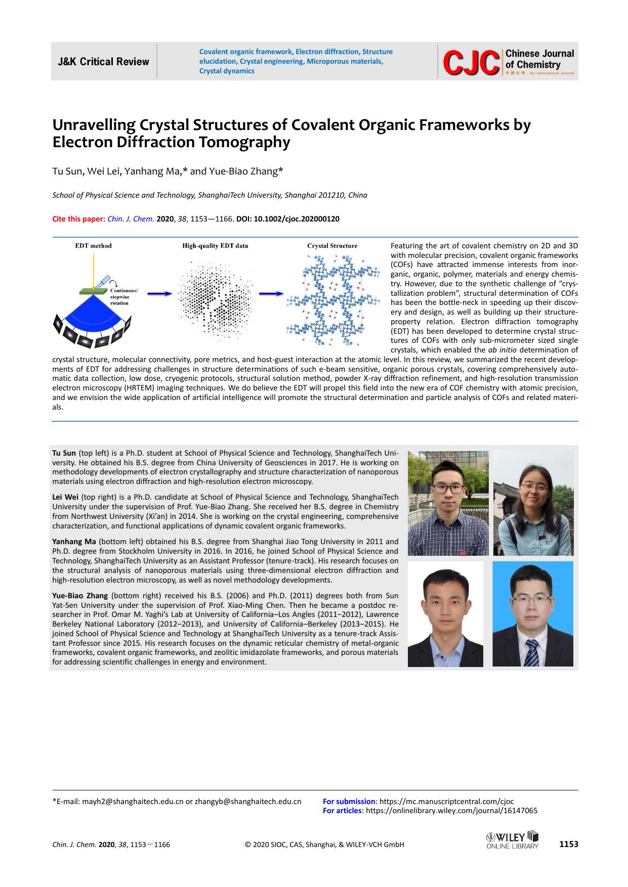 Unravelling Crystal Structures of Covalent Organic Frameworks by Electron Diffraction Tomography by USER