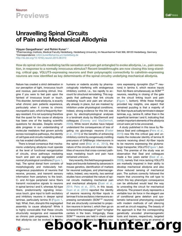 Unravelling Spinal Circuits of Pain and Mechanical Allodynia by Vijayan Gangadharan & Rohini Kuner
