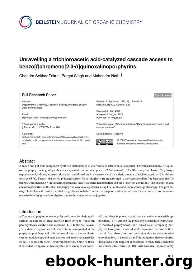 Unravelling a trichloroacetic acid-catalyzed cascade access to benzo[f]chromeno[2,3-h]quinoxalinoporphyrins by Chandra Sekhar Tekuri Pargat Singh Mahendra Nath