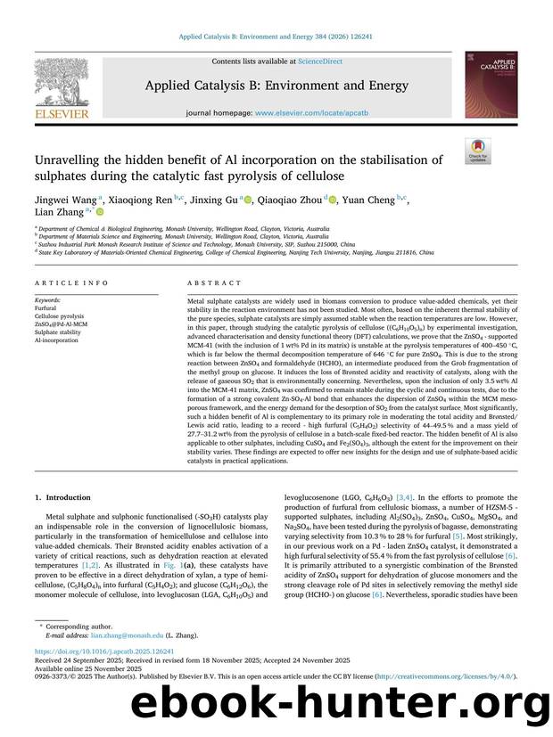 Unravelling the hidden benefit of Al incorporation on the stabilisation of sulphates during the catalytic fast pyrolysis of cellulose by Jingwei Wang & Xiaoqiong Ren & Jinxing Gu & Qiaoqiao Zhou & Yuan Cheng & Lian Zhang