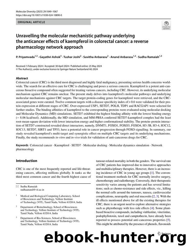 Unravelling the molecular mechanistic pathway underlying the anticancer effects of kaempferol in colorectal cancer: a reverse pharmacology network approach by unknow