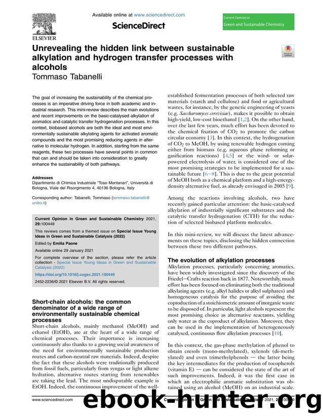Unrevealing the hidden link between sustainable alkylation and hydrogen transfer processes with alcohols by Tommaso Tabanelli