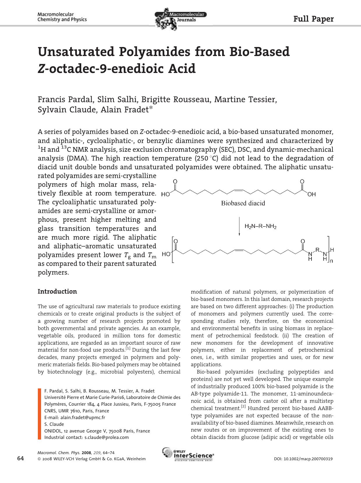 Unsaturated Polyamides from Bio-Based Z-octadec-9-enedioic Acid by Unknown