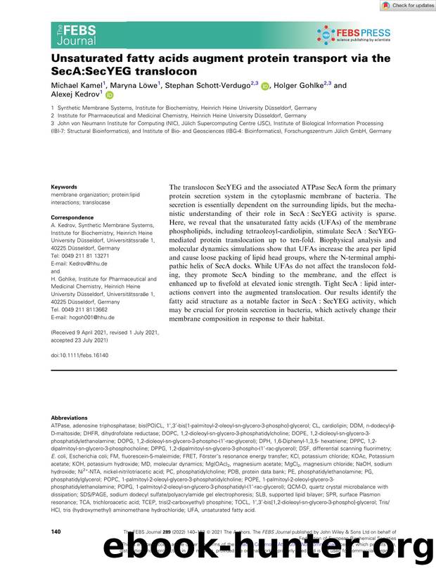 Unsaturated fatty acids augment protein transport via the SecA:SecYEG translocon by Unknown