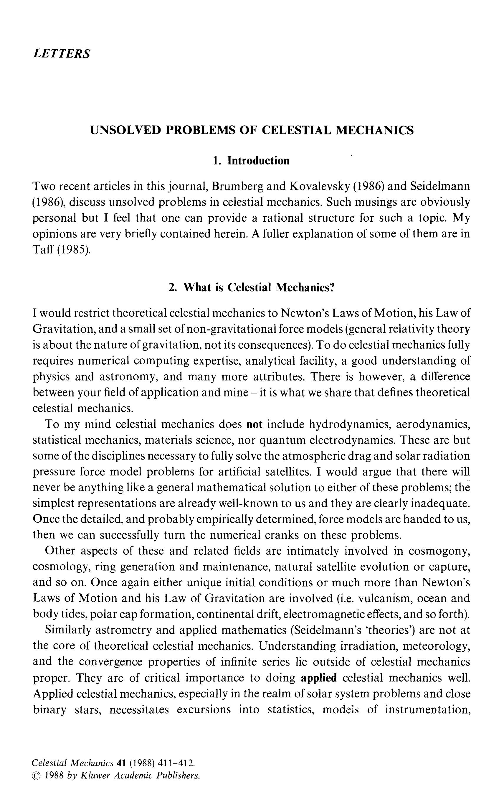 Unsolved problems of celestial mechanics by Unknown