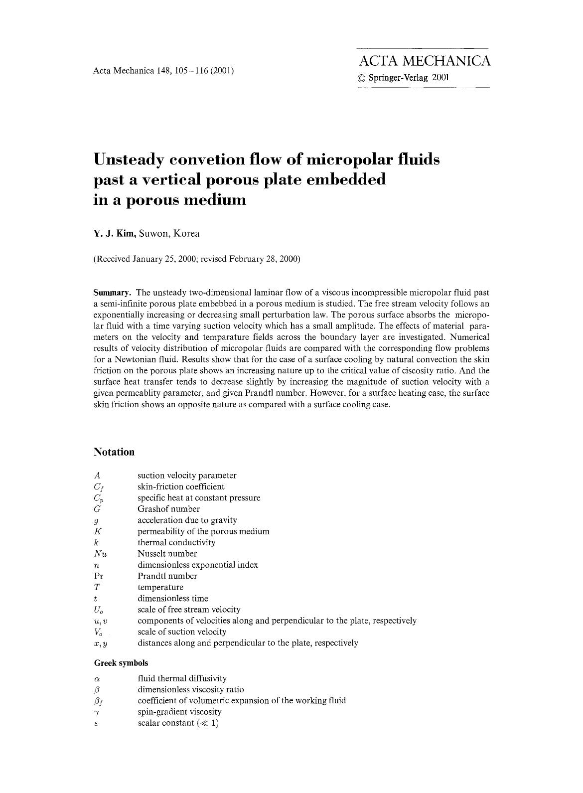 Unsteady convetion flow of micropolar fluids past a vertical porous plate embedded in a porous medium by Unknown