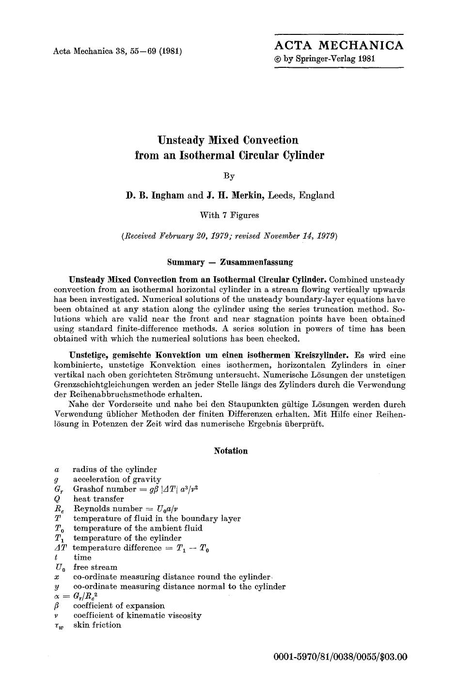 Unsteady mixed convection from an isothermal circular cylinder by Unknown