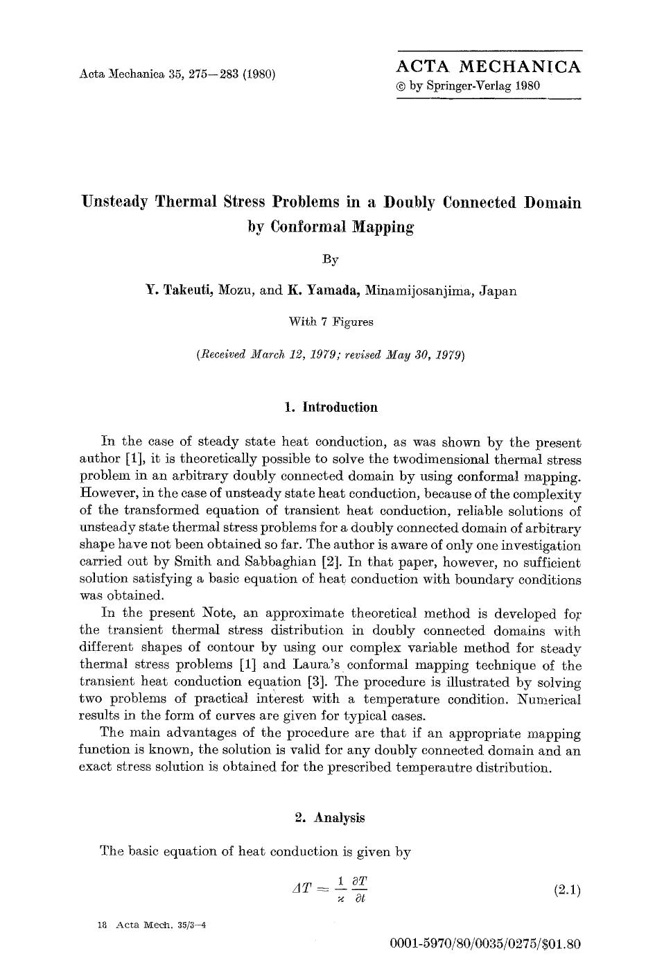 Unsteady thermal stress problems in a doubly connected domain by conformal mapping by Unknown