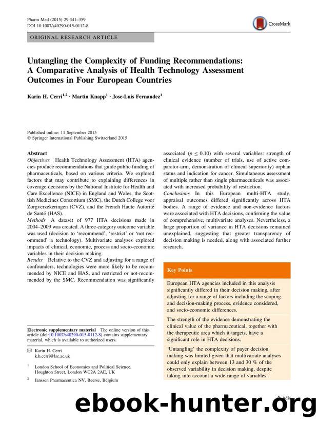 Untangling the Complexity of Funding Recommendations: A Comparative Analysis of Health Technology Assessment Outcomes in Four European Countries by Karin H. Cerri & Martin Knapp & Jose-Luis Fernandez