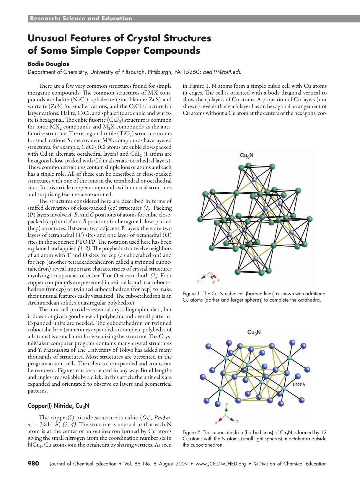 Unusual Features of Crystal Structures of Some Simple Copper Compounds by Bodie E. Douglas