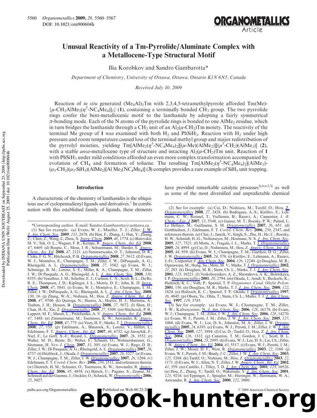 Unusual Reactivity of a Tm-PyrrolideAluminate Complex with a Metallocene-Type Structural Motif by Ilia Korobkov & Sandro Gambarotta*