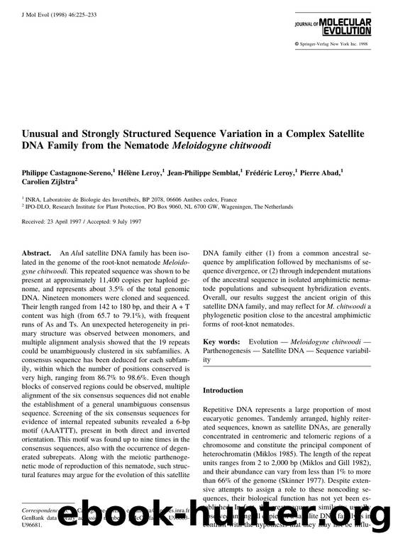 Unusual and Strongly Structured Sequence Variation in a Complex Satellite DNA Family from the Nematode Meloidogyne chitwoodi by Castagnone-Sereno P. et al