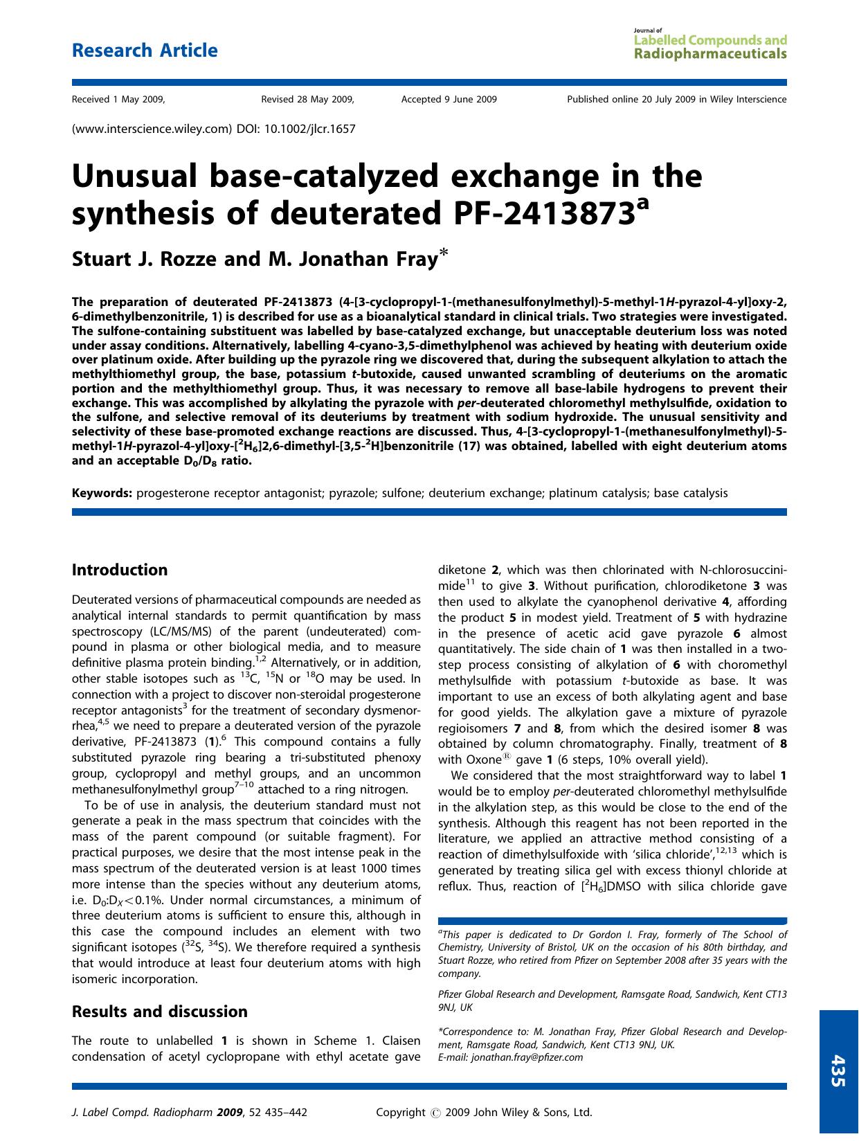 Unusual base-catalyzed exchange in the synthesis of deuterated PF-2413873 by Unknown