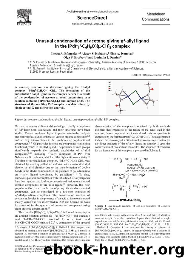 Unusual condensation of acetone giving Î·3-allyl ligand in the [Pd(Î·3-C6H9O)(Î¼-Cl)]2 complex by Inessa A. Efimenko