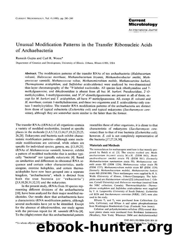 Unusual modification patterns in the transfer ribonucleic acids of archaebacteria by Unknown