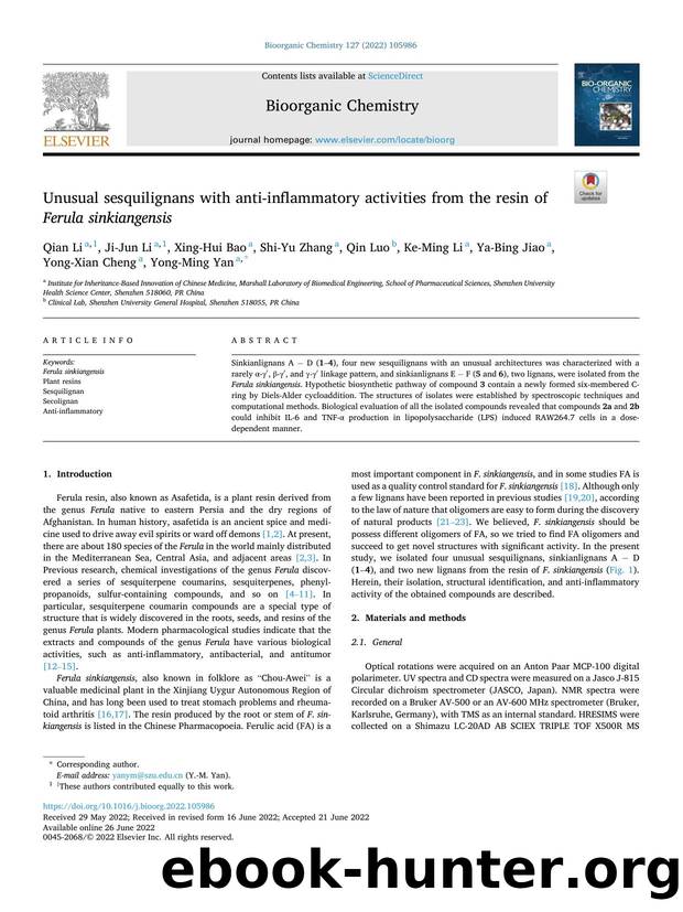 Unusual sesquilignans with anti-inflammatory activities from the resin of Ferula sinkiangensis by unknow