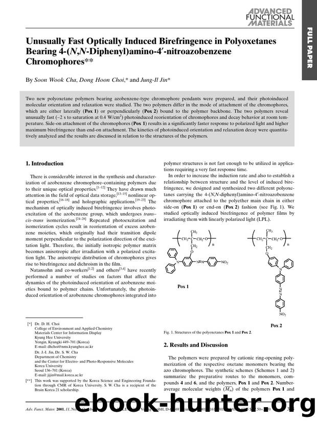 Unusually Fast Optically Induced Birefringence in Polyoxetanes Bearing 4-(N,N-Diphenyl)amino-4[prime]-nitroazobenzene Chromophores by K & W