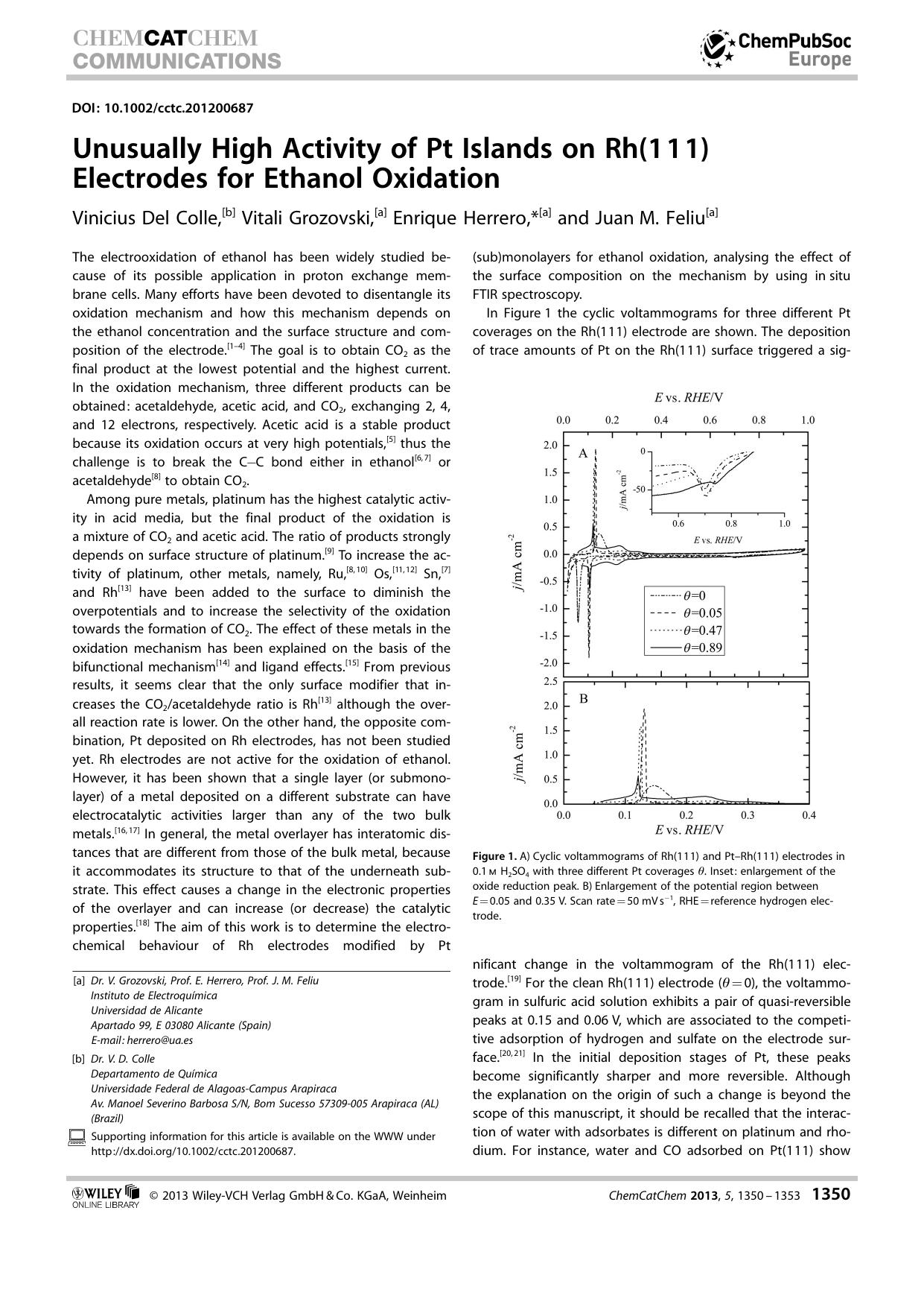 Unusually High Activity of Pt Islands on Rh(111) Electrodes for Ethanol Oxidation by Unknown