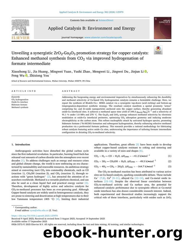 Unveiling a synergistic ZrO2-Ga2O3 promotion strategy for copper catalysts: Enhanced methanol synthesis from CO2 via improved hydrogenation of formate intermediate by unknow