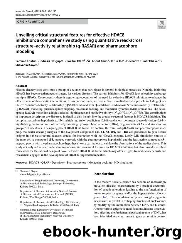 Unveiling critical structural features for effective HDAC8 inhibition: a comprehensive study using quantitative read-across structureâactivity relationship (q-RASAR) and pharmacophore modeling by unknow