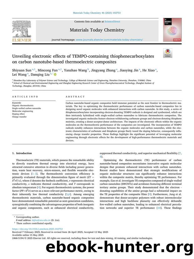 Unveiling electronic effects of TEMPO-containing thiophenecarboxylates on carbon nanotube-based thermoelectric composites by unknow